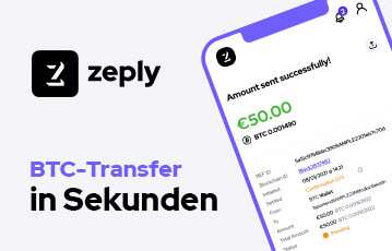 Zeply BTC-Transfer in wenigen Sekunden